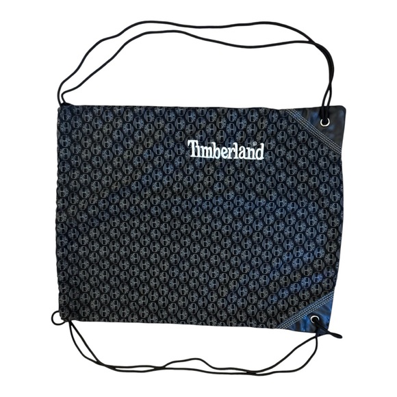 ❤️TIMBERLAND  BLACK/GRAY PATTERN BACK PACK/SACK DRAWSTRING BAG    #C - Picture 1 of 4